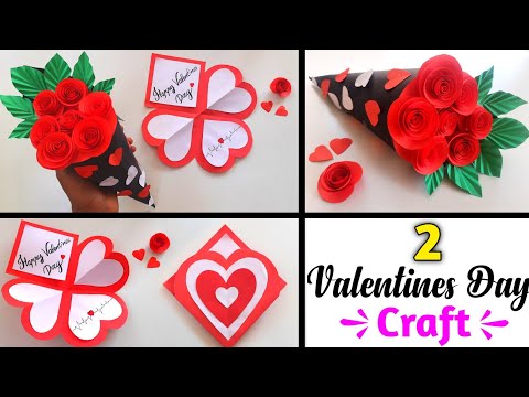 2 Amazing valentines day craft , how to make paper flower Bouquet , how to make valentines day card