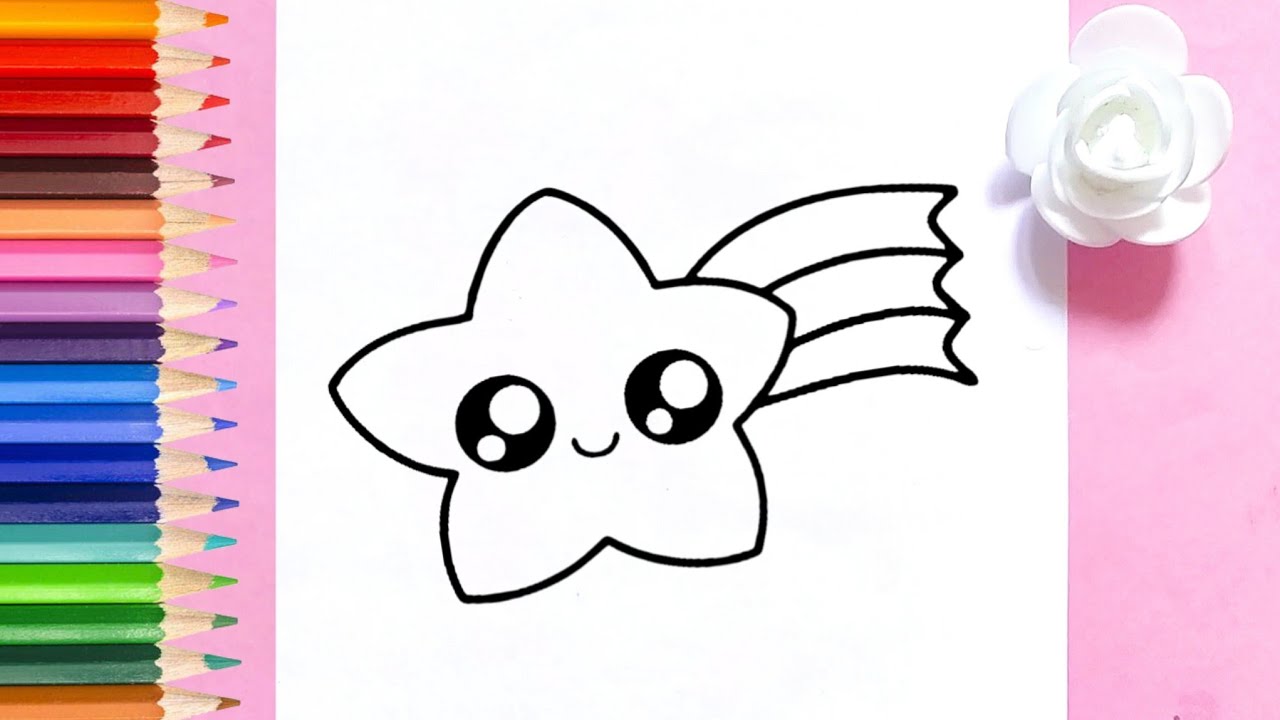 How to draw and color a Cute Shooting Star⭐ easily/ step by step for kids