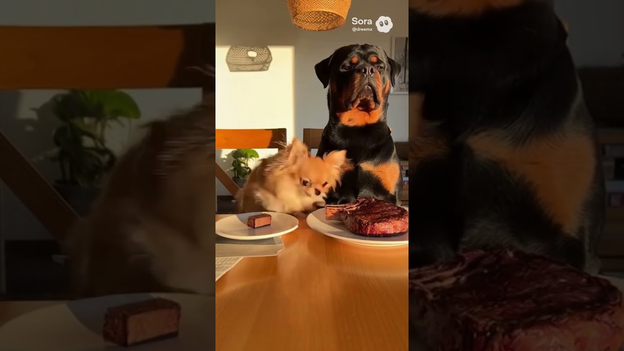 The Chihuahua gets one sad little piece of steak