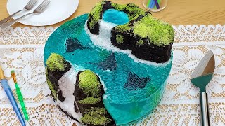 Ocean Island Cake With Waterfalls and Stingrays  Gelatin Art