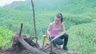 Rainy Day Solo Camping On Top of The Hill - SOLO BUSHCRAFT CAMP IN THE RAIN