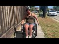 Quadriplegic woman use hardly a manuel chair