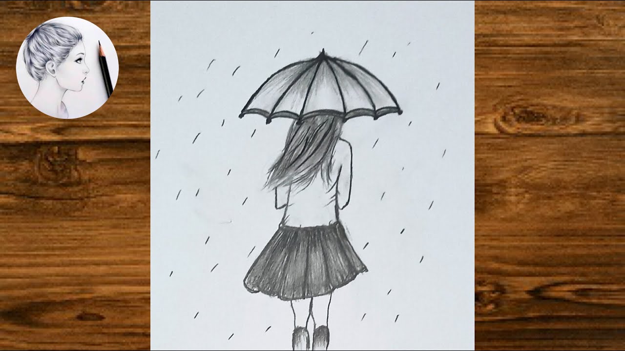 Girl with umbrella Drawing step by step cute girl Drawing Draw easy