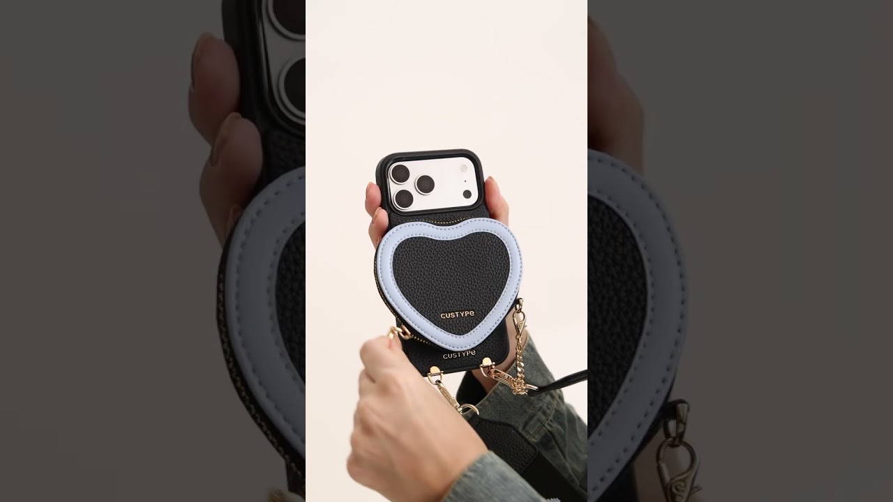 ハート型クロスボディ付きマグネットiPhoneケース｜Custypeレザー製