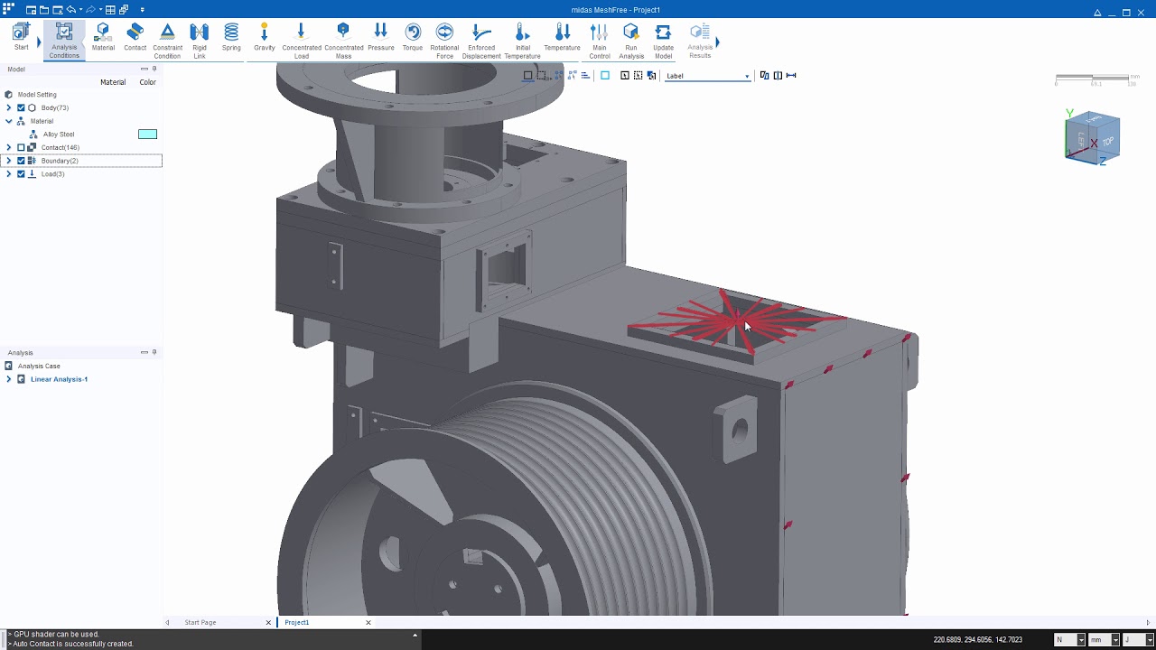 MeshFree Tutorial 03: Gearbox (Linear Static Analysis, load types review)
