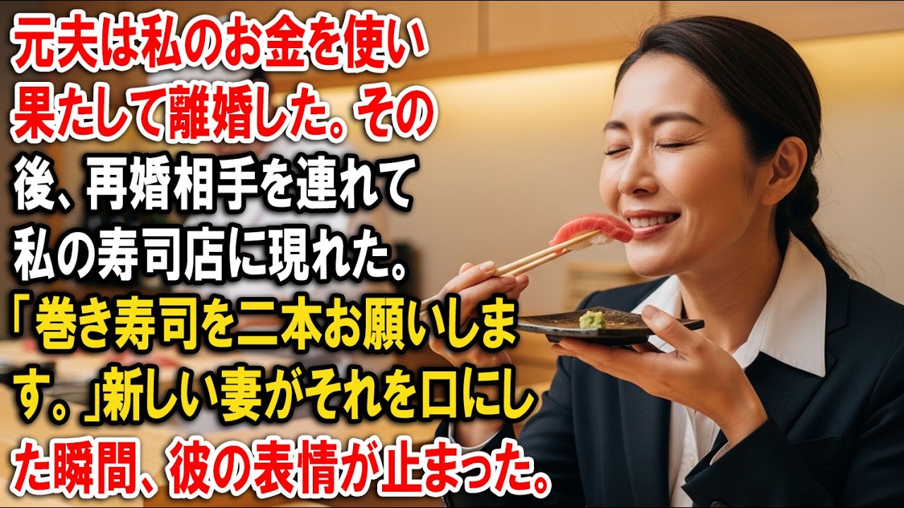 元夫は私のお金を使い果たして離婚した。その後、再婚相手を連れて私の寿司店に現れた。「巻き寿司を二本お願いします。」新しい妻がそれを口にした瞬間、彼の表情が止まった。【婆媳故事】【靜默復仇】