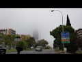 Madrid Skyline Skyscrapers Fog &amp; Mist - Spain Car Driving Travel