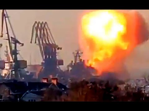 ベルジャンシク港でのウクライナのミサイル攻撃後、ロシアの大型戦車揚陸艦が爆発