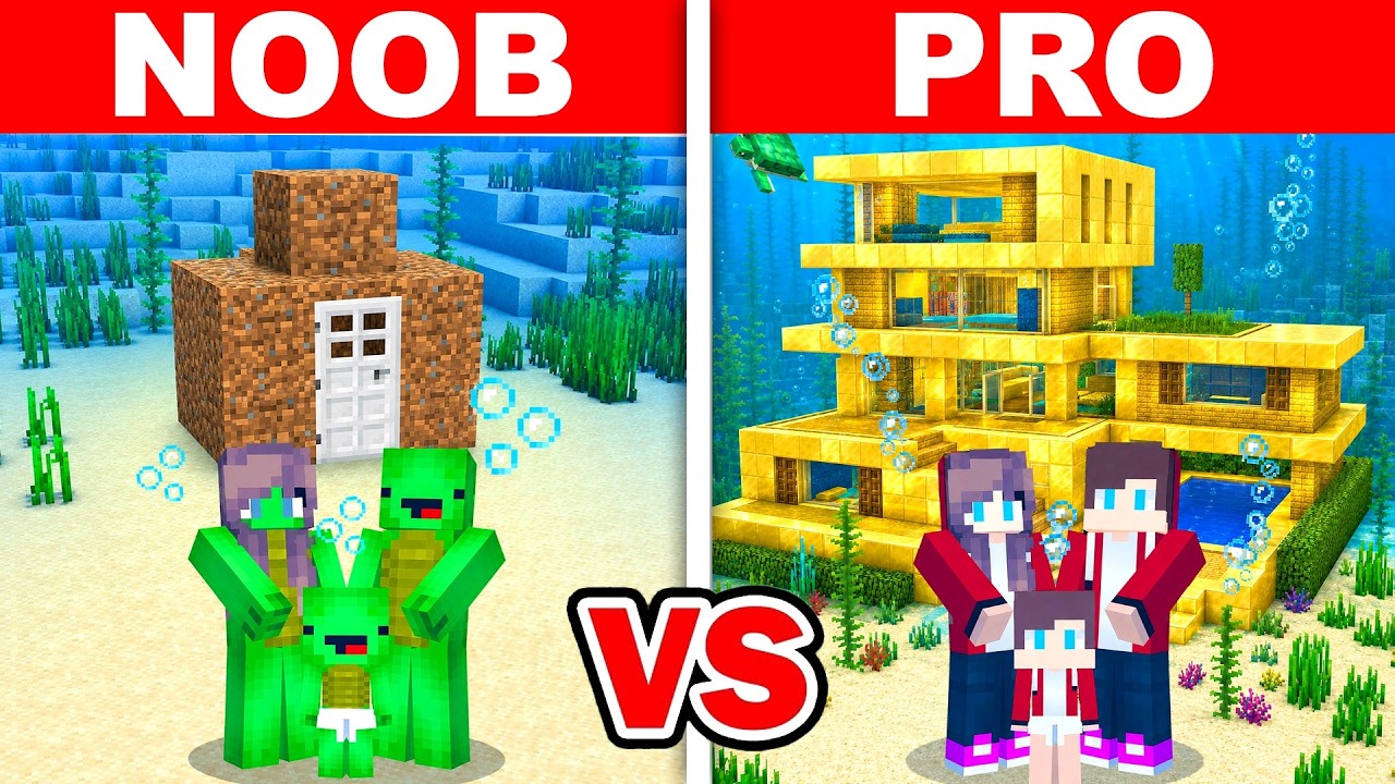 Mikey & JJ Family - NOOB vs PRO WATER HOUSE Build Challenge in Minecraft