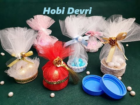 DIY,Making Candy Basket With Plastic Bottles Cap,Wedding Favors, Plastik Kapaklardan Nikah Şekeri