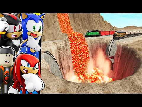 Long Trains VS GIANT Lava Crater in BeamNG.Drive!...(Reaction)