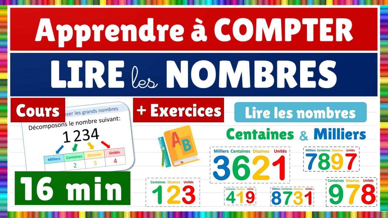 Les unités, les dizaines, les centaines et les milliers || Cours + Exercices : lire les nombres