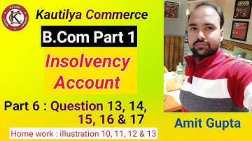 B.Com Part 1 - Insolvency Account | Question 13, 14, 15, 16 & 17 | Part 6 | Book - S.M Shukla