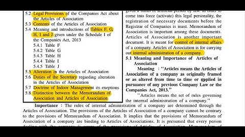 ARTICLES OF ASSOCIATION I 11 COMMERCE I CCSP I CHAPTER 5 I PART 1 I BY VIRAL SIR
