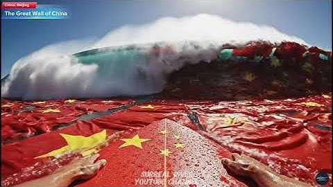 Surfing GIANT Flag Waves in 8 Countries | A Surreal AI World Tour (8K ASMR)