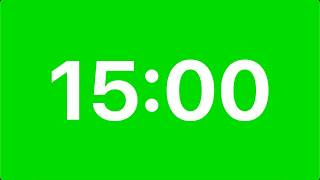 15 Minute Green Screen Timer with White Clock | No Ads & Free to Use | Chroma Key (White Numbers)