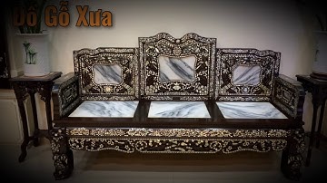 Bộ Ghế Tam Sơn Khảm Ốc Đẹp Gỗ Gụ Ta - Bàn Ghế Kê Nhà Gỗ - Bàn Ghế Phòng Khách Đẹp - Trường Kỷ Xưa