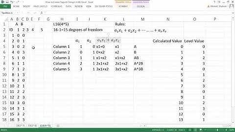 How to Construct Taguchi Orthogonal Array L16(4^5) in MS Excel