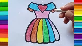 Easy drawing and coloring Dress  for kids|beginners|drawing tutorial for kids
