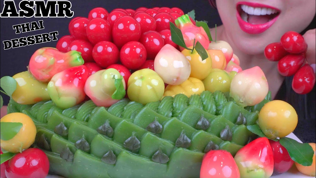 ASMR THAI LAYER CAKE + LUK CHUP CAKE (SOFT SQUISHY EATING SOUNDS) LIGHT WHISPERS | SAS-ASMR