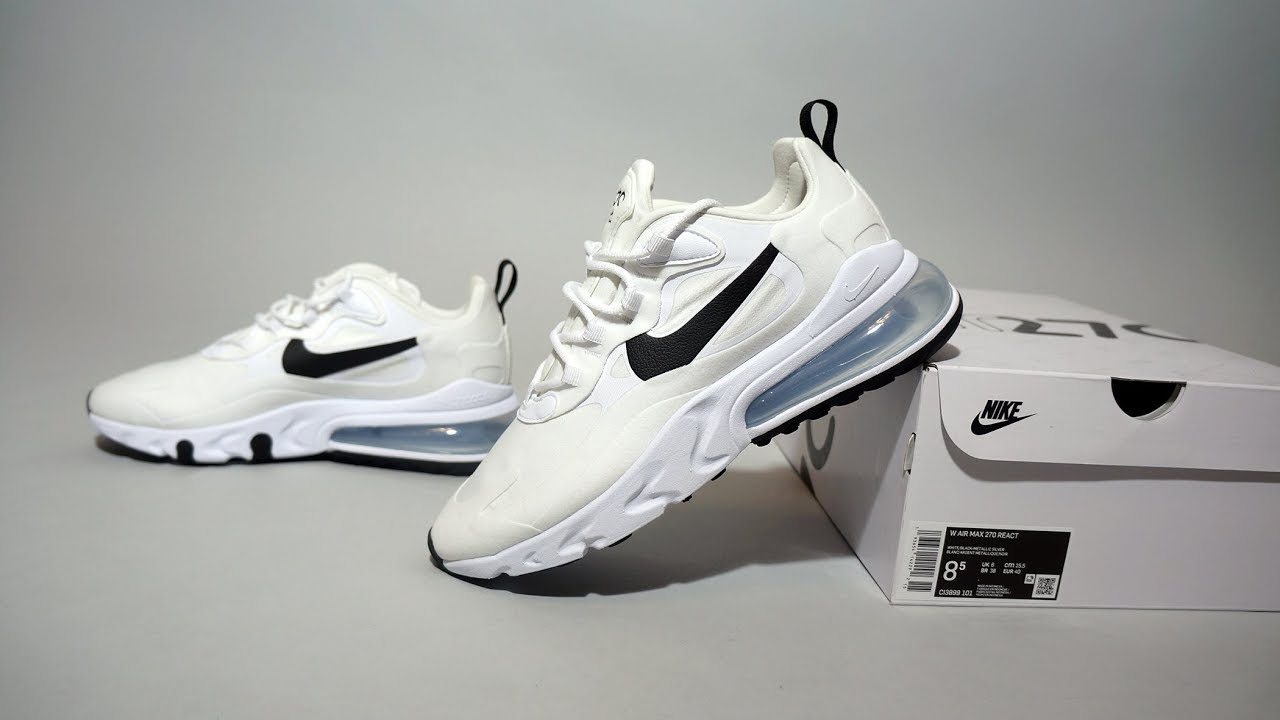 nike air max 270 react white black metallic silver