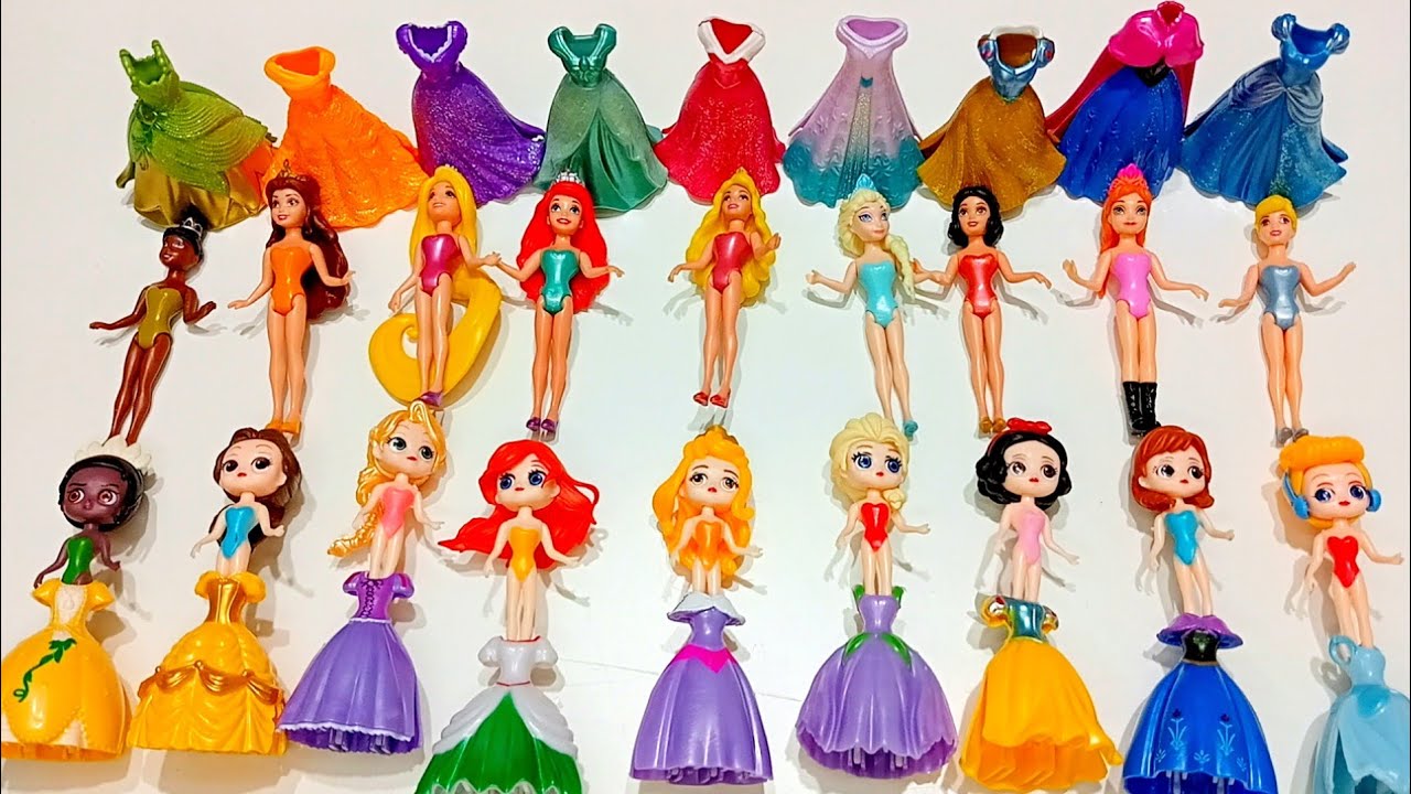 ASMR Most Popular Disney Princess Dolls   lots of colorful rainbow Dresses unpacking surprise toys 