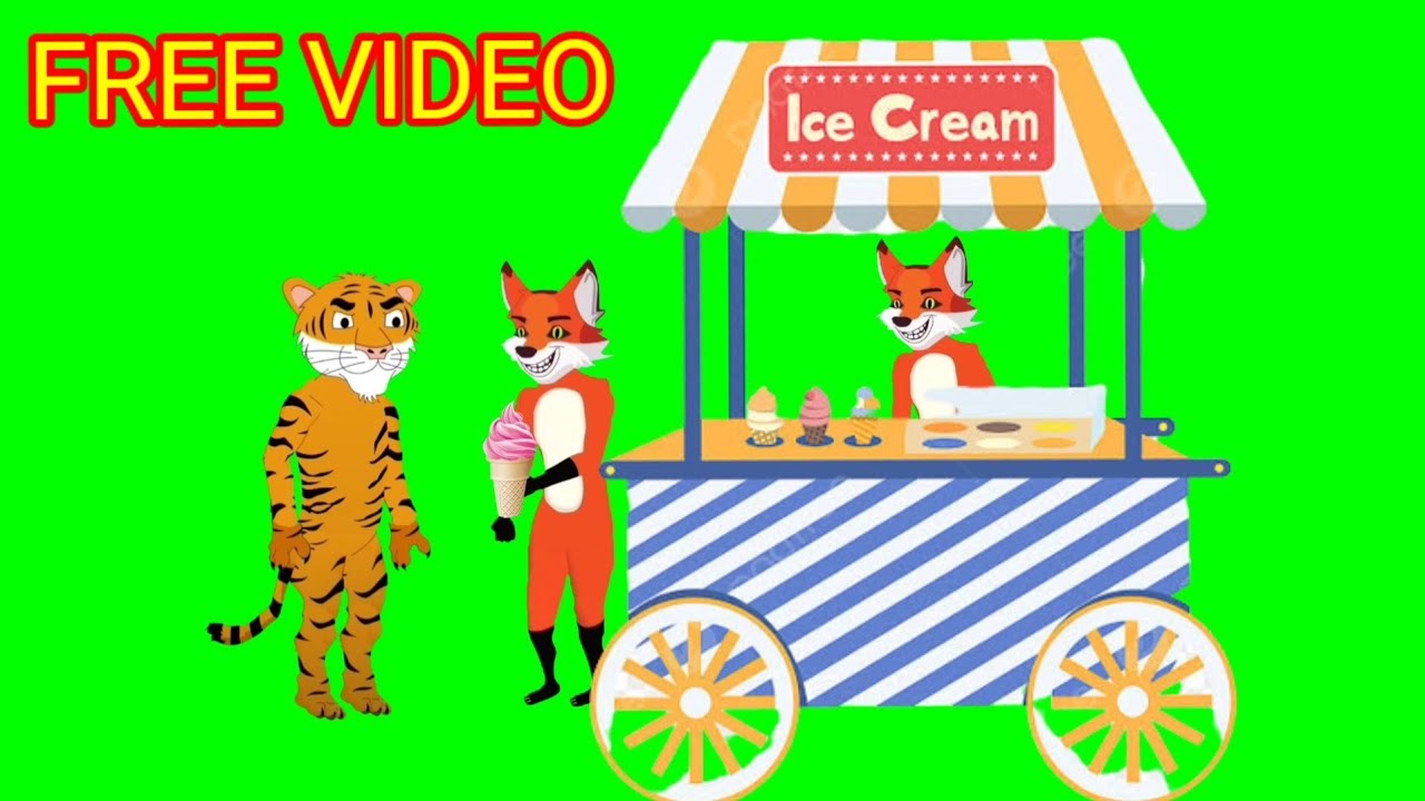 fox  Selling  ice-cream cartoon green screen video no copyright free video 2023