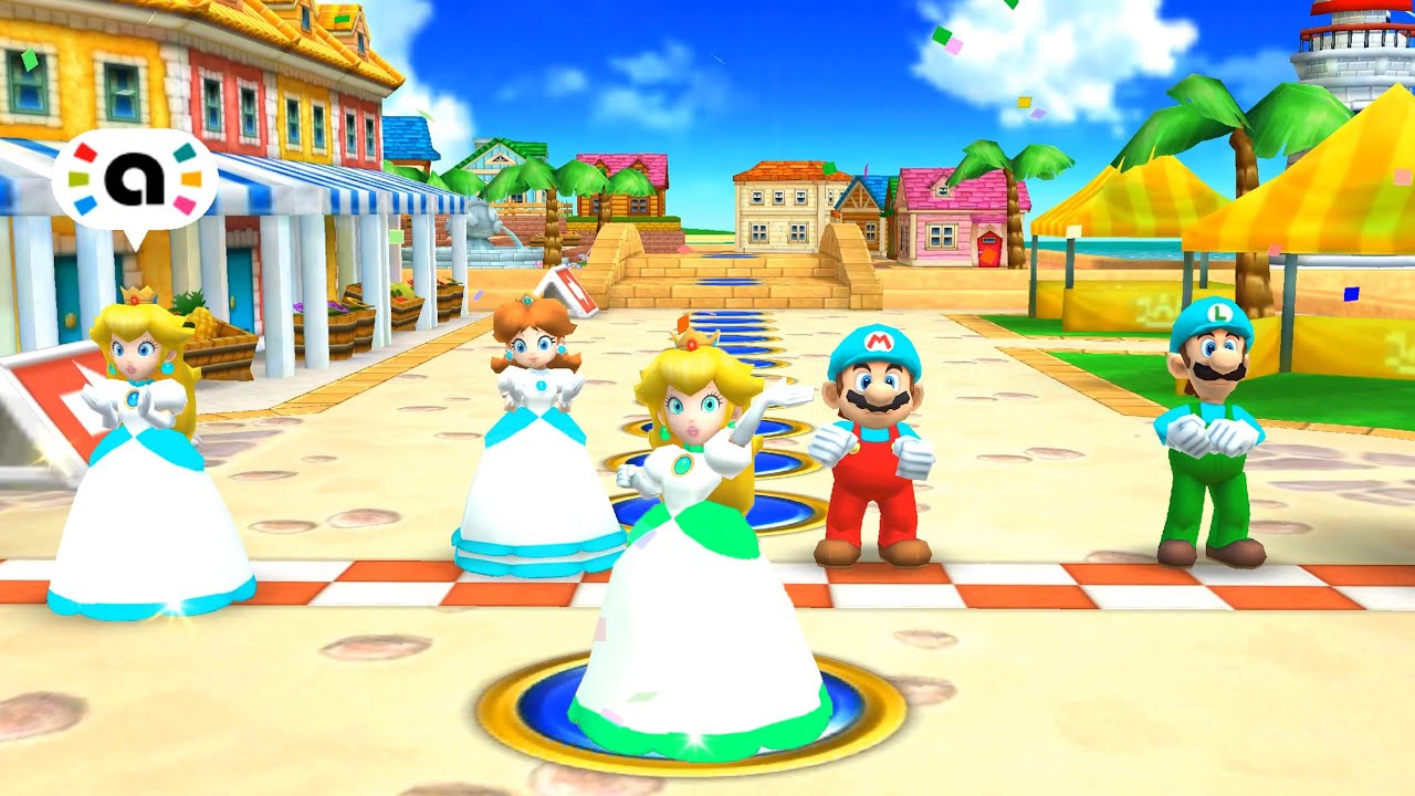 Mario Party Star Rush Coinathlon - Peach Vs Daisy Vs Mario Vs Luigi (Free Play Mode)