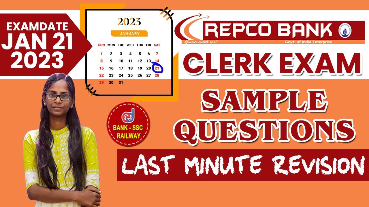 Repco Bank Examination - Sample Questions (Exam date : JAN 21) | Bank Exam Question Speed Revisions