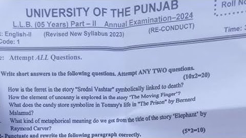 English Reconducted annual exam paper 2024 LLB part 2 5 years law Punjab University Lahore