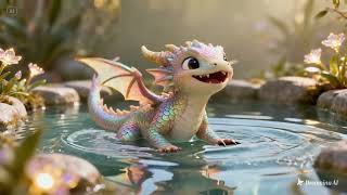 Adorable Baby Dragon Bathing In A Pool Cute Fantasy Ai Animation 4K