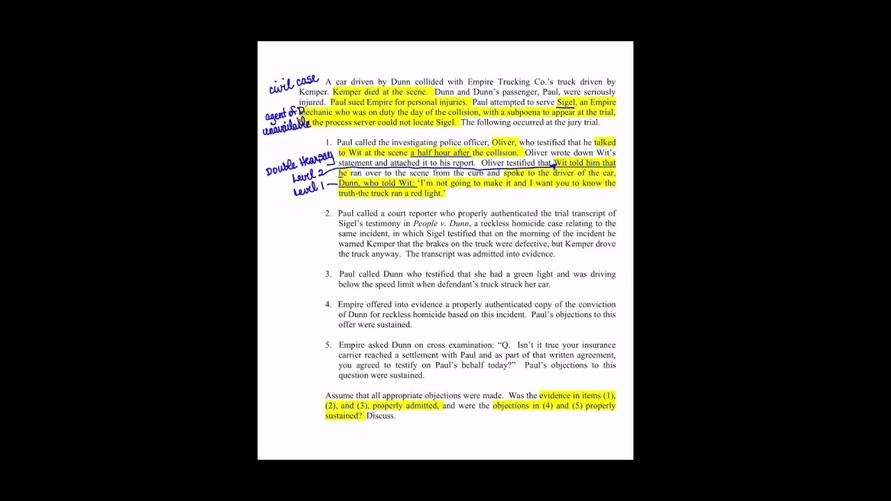 Issue Spot Evidence: A civil case with loads of hearsay