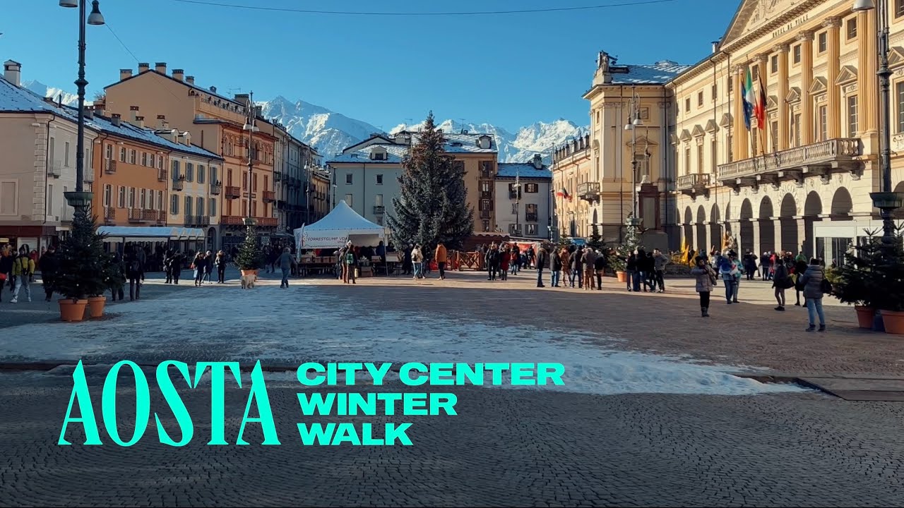 Winter in Aosta, Italy Walking Tour - 4K 60fps