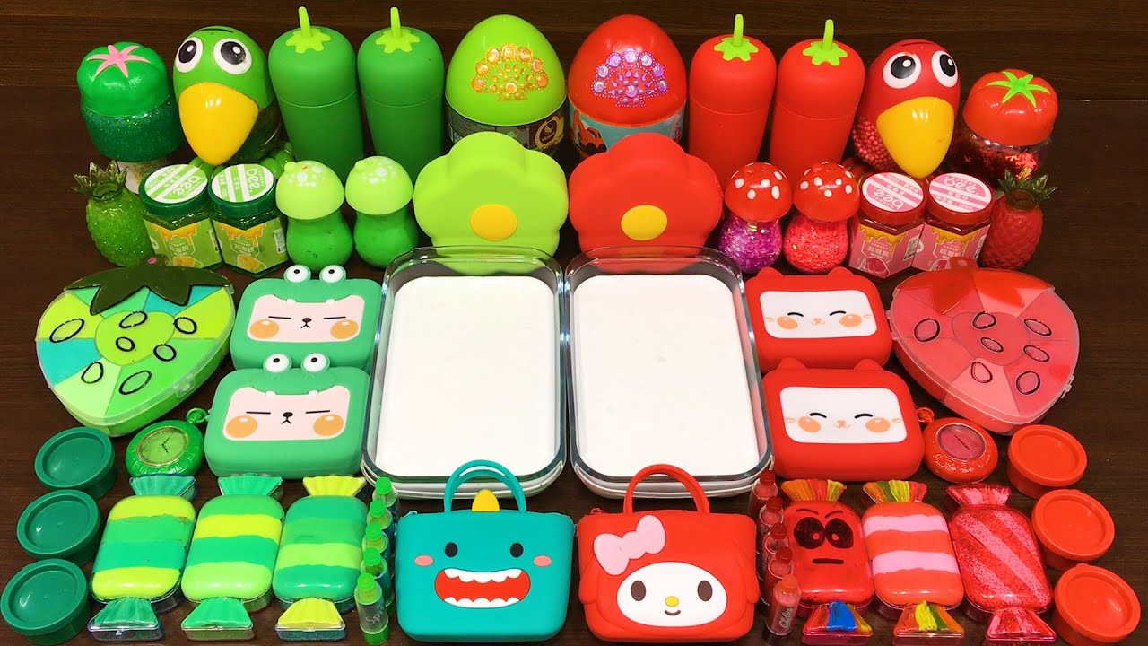 GREEN vs RED! Mixing Random into GLOSSY Slime ! Satisfying Slime Video 