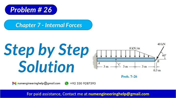 7–26. Determine the internal normal force, shear force, and bending moment #statics