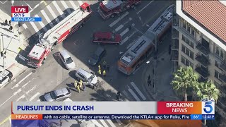 Pursuit suspects crash into Metro bus near DTLA; 4 hurt