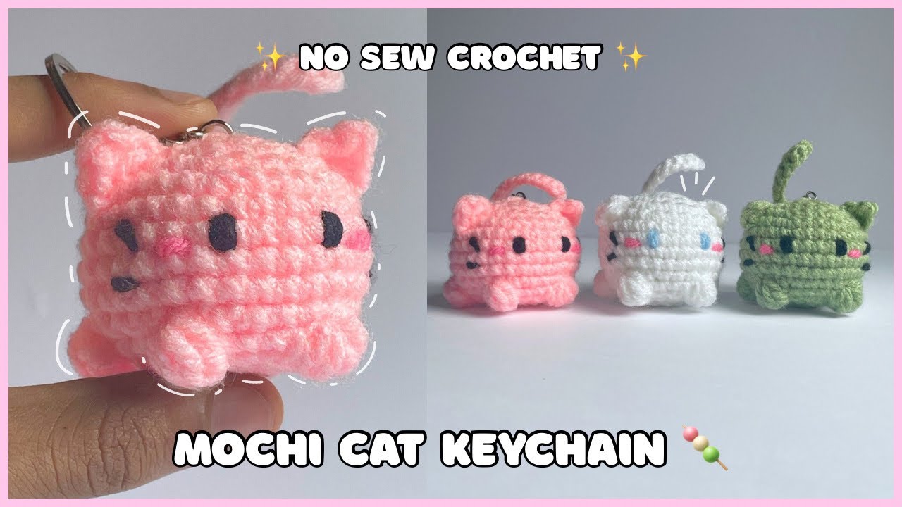 Мастер-класс по вязанию крючком кота-моти без шитья 🐱🍡 | Простой брелок для начинающих