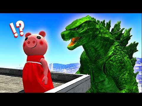 GODZILLA INVADES The City To FIGHT ROBLOX PIGGY!? (Who Will Win!?) - GTA 5 Mods Funny Gameplay