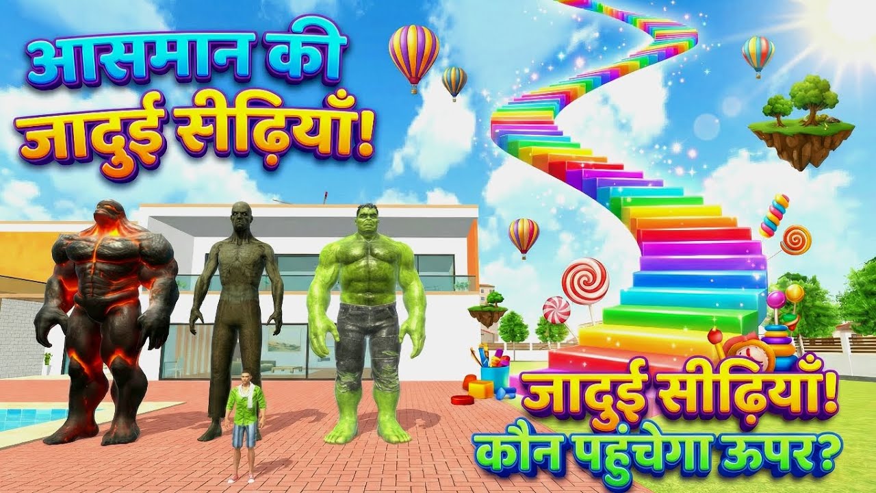 Franklin fight💥 Hulk & Monsters:Rainbow Stairs Showdown! Indian theft aura simulator game 🎮 