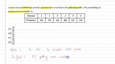 Die is thrown 100 times and outcome are recorded in table. probability of getting an even number