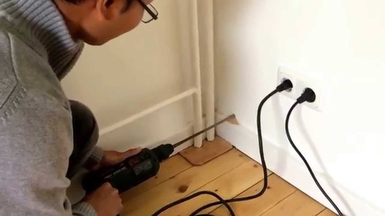 Drill a hole in Wall with Bosch Telephone Crimp Danger