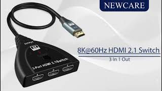 HDMI Switch 8K@60Hz, 3 Port Hdmi Switcher Box with Pigtail Cable Supports  Full HD 8K 4K 1080P 3D,Multi Port HDMI Switcher Selector 2.1 HDMI Switch  for