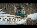 In the snow with portable sawmill