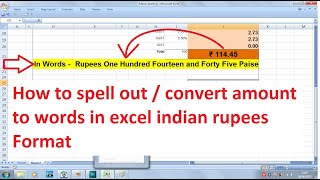 How to spell out/convert amount to words in excel formula indian rupees Format=Spellamount(B9) Hindi