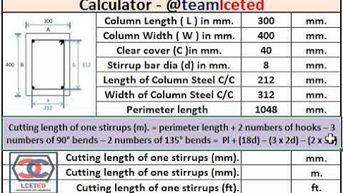 SquareRectangular Stirrup Cutting Length Excel sheet Calculator - LCETED