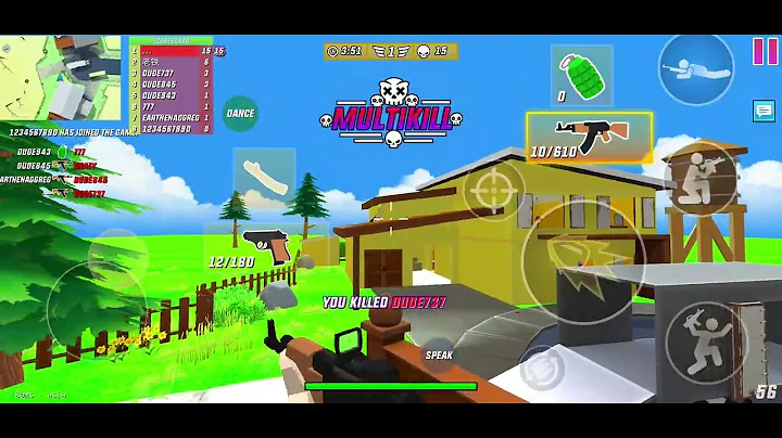 Dude Theft Wars Multiplayer | Pro gameplay ak 47 | noobtown 48 kills 1 death