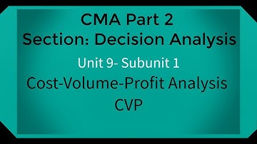 CMA part 2 Lec. 36 Unit 9 Subunit 1 Cost-Volume-Profit CVP Analysis