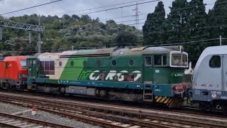 TRIPLA DI DB CON OCCHIALUTA NORDCARGO NELLA COMPILATION DI TRENI TRA RIVA TRIGOSO & SAN BIAGIO