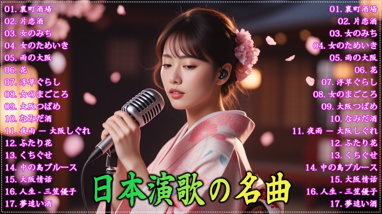 日本演歌 の名曲 メドレー🔊 演歌の調べに包まれて、あの日の涙を思い出す💽裏町酒場/片恋酒/女のみち/女のためいき/雨の大阪/花