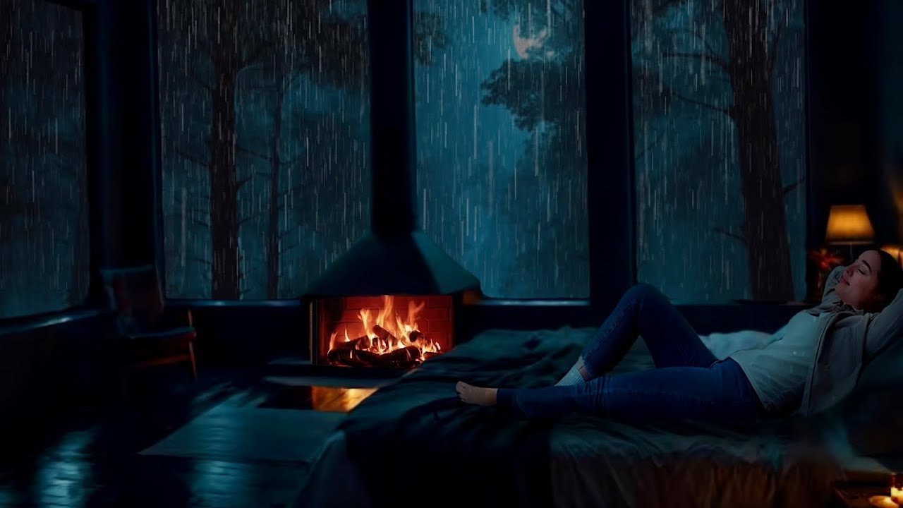 Cozy Cabin Ambience with Gentle Night Rain - Rain & Fireplace Sounds ...